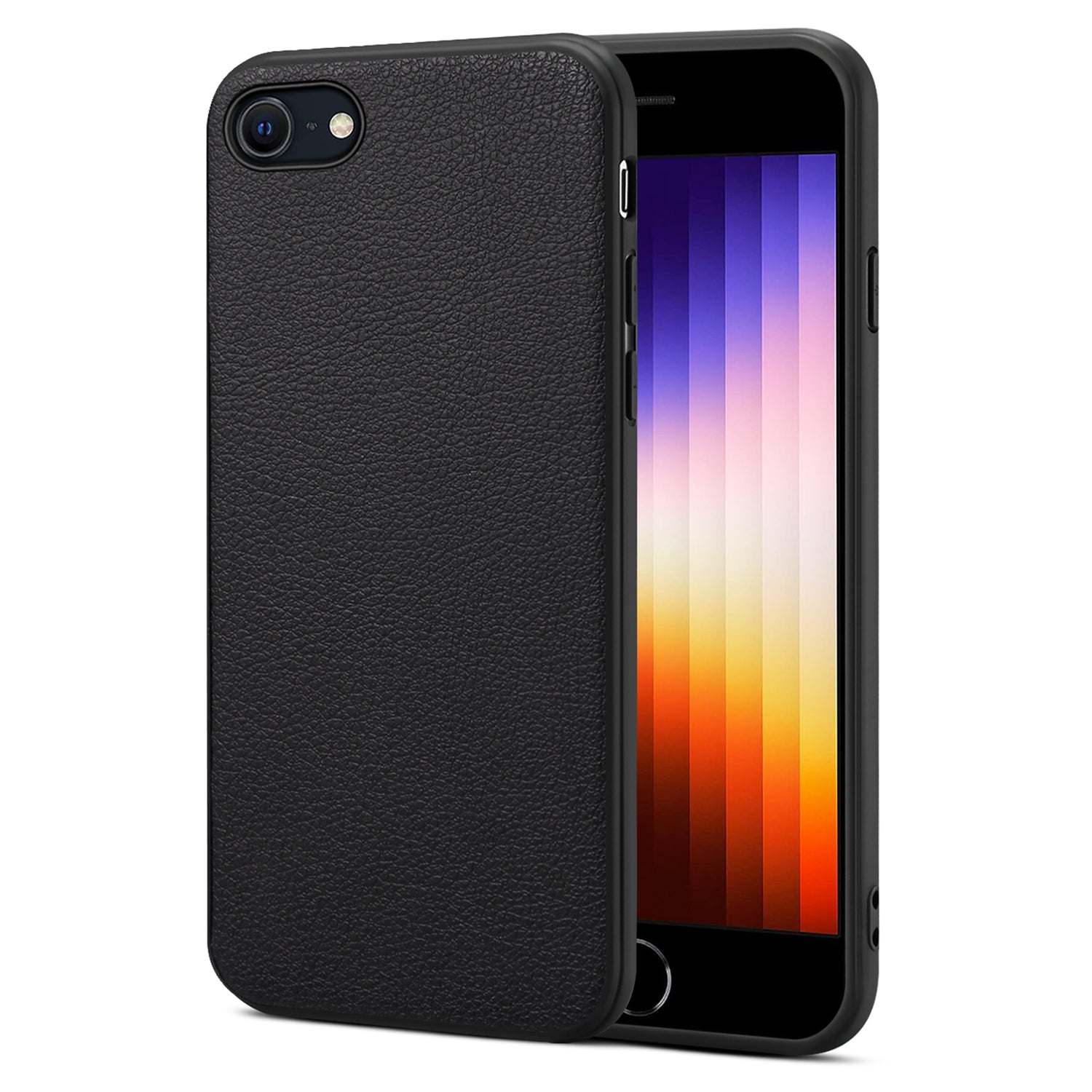 For iPhone 7 4.7 inch / 8 4.7 inch / SE (2020) / SE (2022) Cell Phone Case Calf Texture PC+TPU+PU Leather Cover - Black For iPhone 7 4.7 inch / 8 4.7 inch / SE (2020) / SE (2022) Cell Phone Case Calf Texture PC+TPU+PU Leather Cover - Black